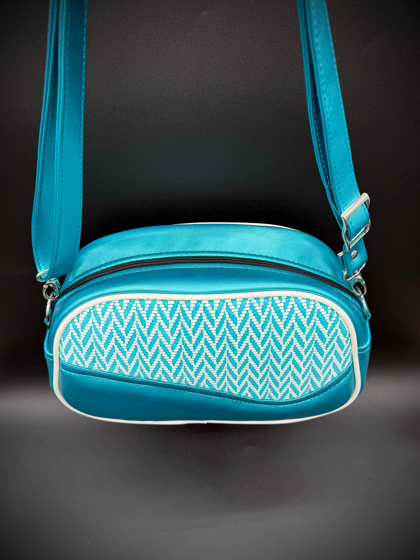 Moxie - Printed LEATHER and Turquoise Pearl Vinyl