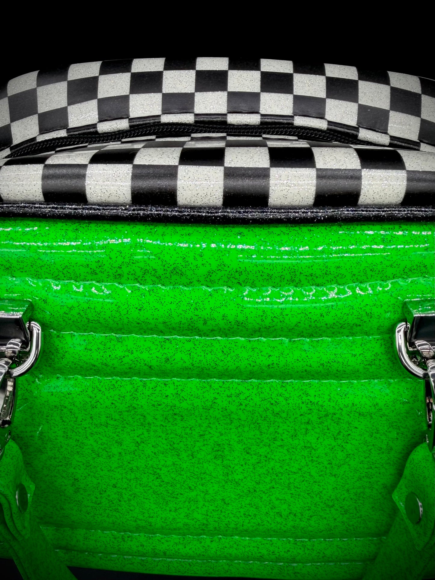 Mini Moxie - Neon Kelly Green Glitter & UV Printed Checkers