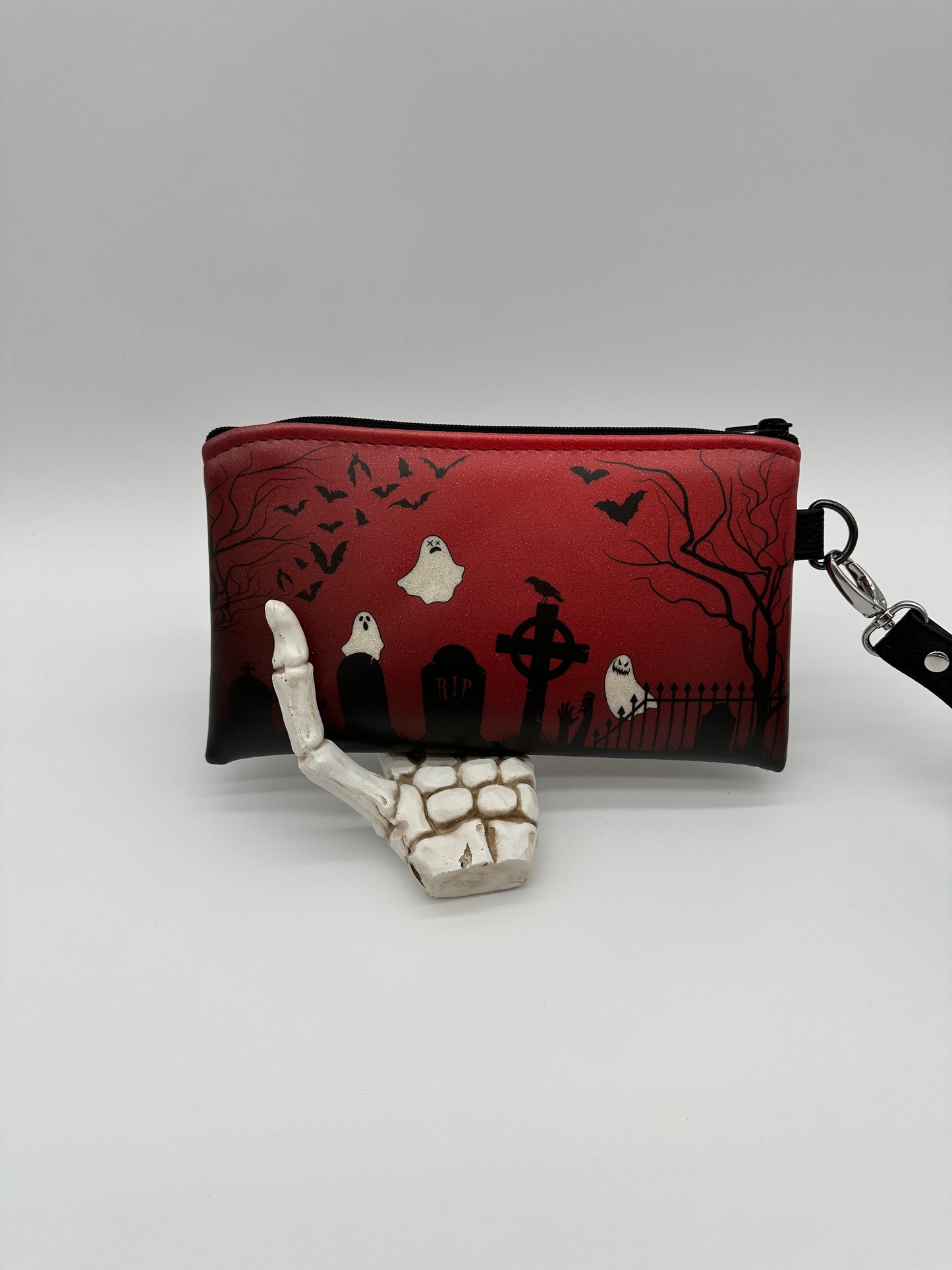 Graveyard Wristlet - Red on White Glitter