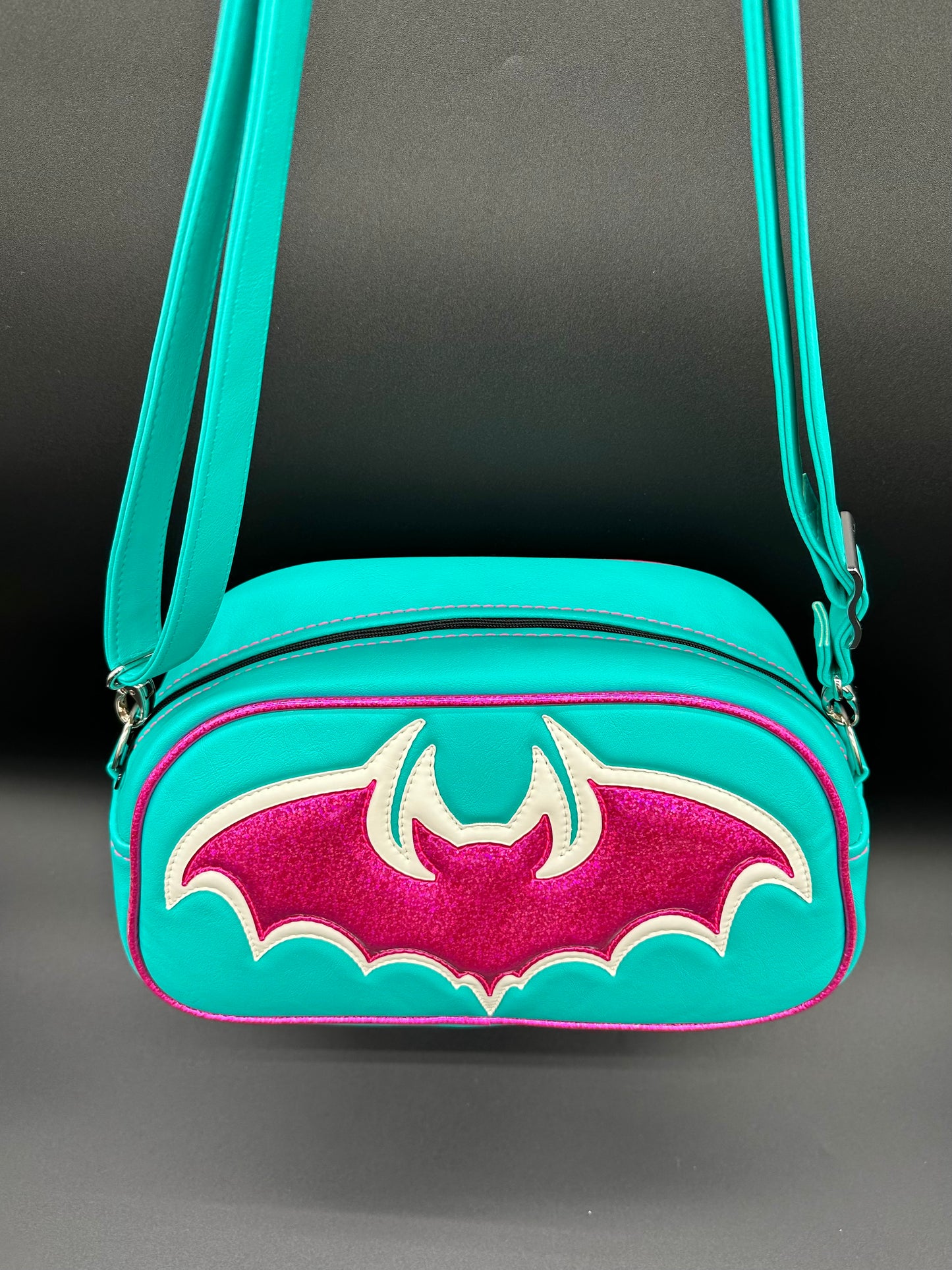 Bat Moxie - Matte Turquoise, Hot Pink Chunky Glitter Holo, Glow-in-the-Dark