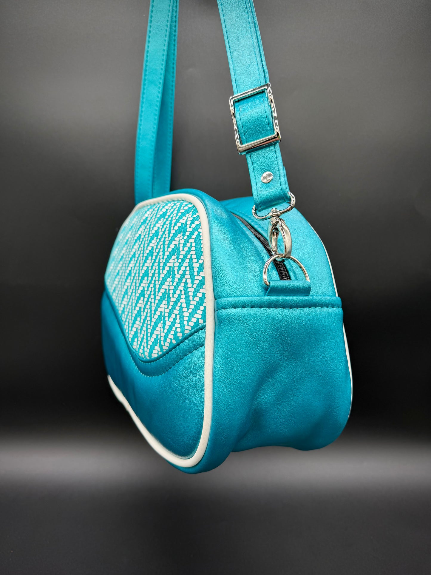 Moxie - Printed LEATHER and Turquoise Pearl Vinyl