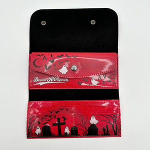 Doublewide Graveyard Wallet WITH Ghosts - Hot Pink Glitter