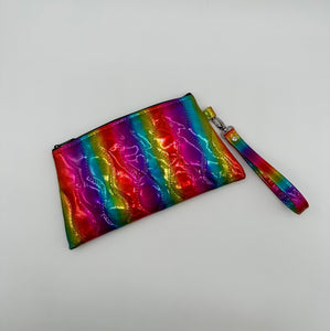 Angled Wristlet - Rainbow Fine Glitter Holo - Wavy Pleats