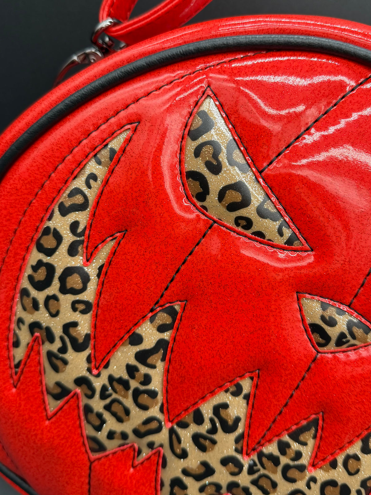 Cruiser - Mean Face - Ruby Red Glitter & Leopard Print on Champagne Glitter