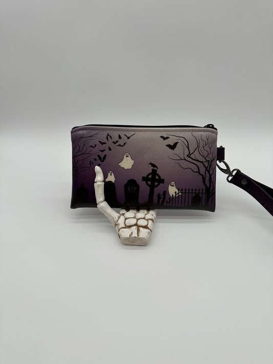 Graveyard Wristlet - Plum on White Glitter