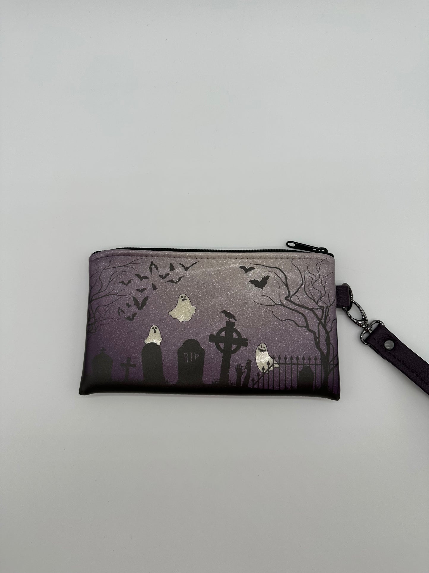 Graveyard Wristlet - Plum on White Glitter