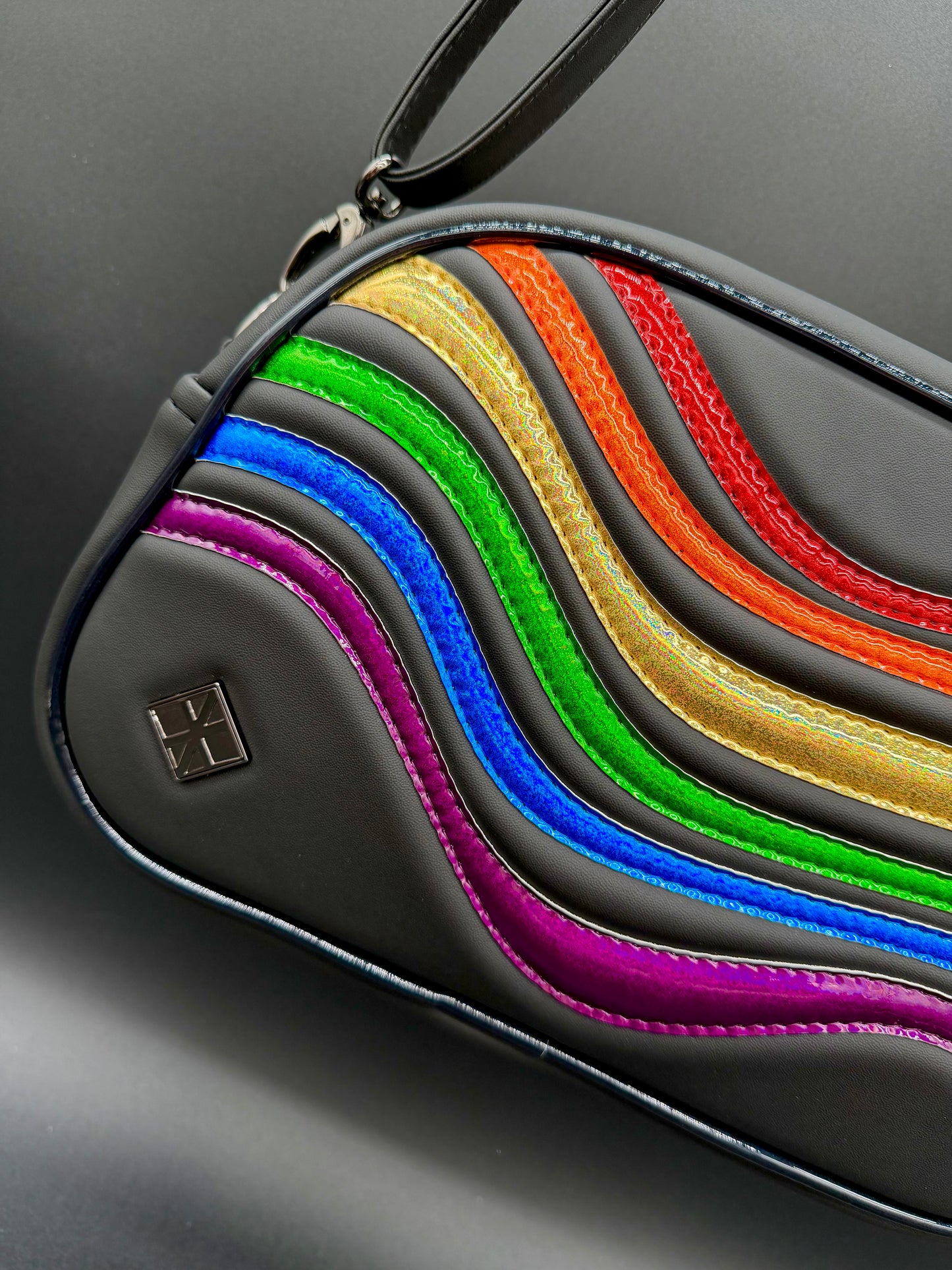 MINI Moxie - Abstract Rainbow Waves on Flat Black Vinyl