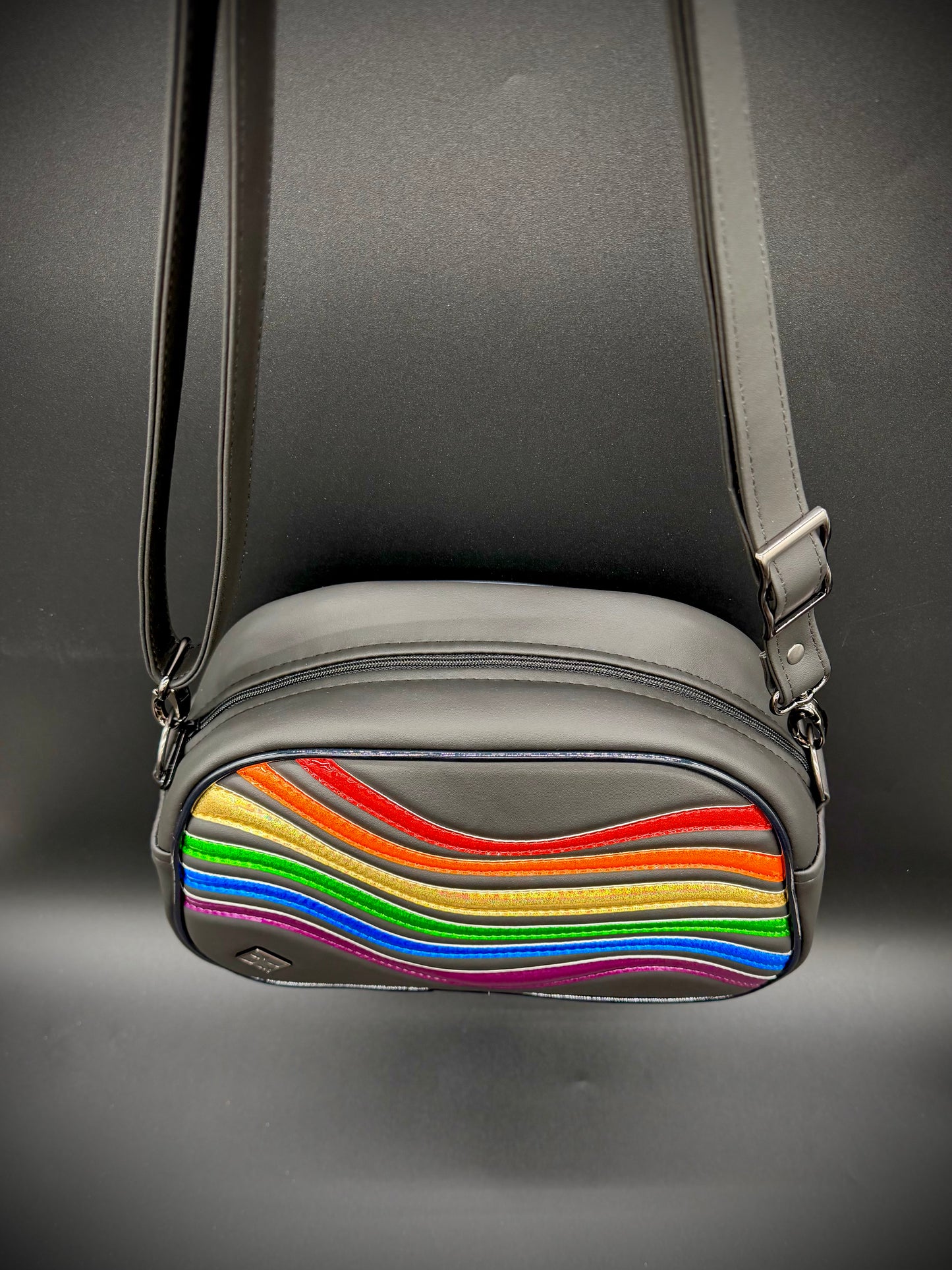 MINI Moxie - Abstract Rainbow Waves on Flat Black Vinyl