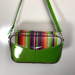 Lime Glitter Boxer Bag with Wrap Around Serape Stripe **Pre-Order