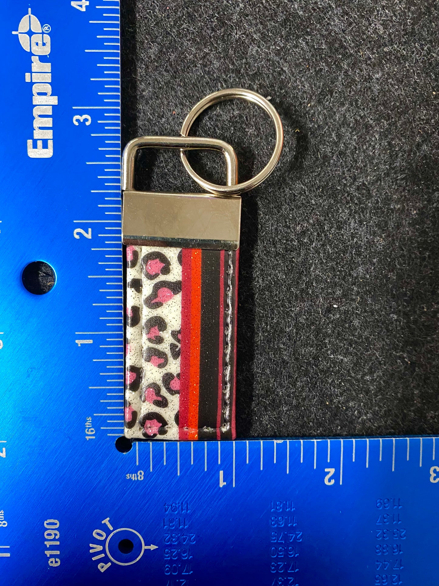 Keychain-Red and Black Stripes with Pink Leopard-Shorter