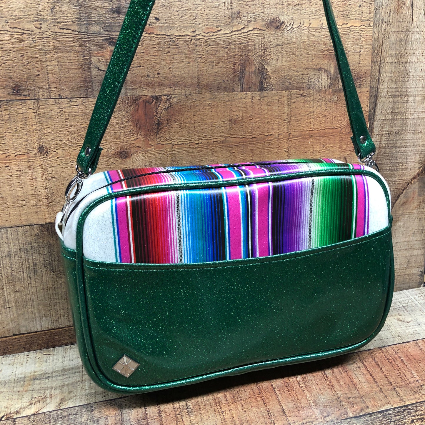 Green Boxer Bag with wrap around Serape Stripes **Pre-Order