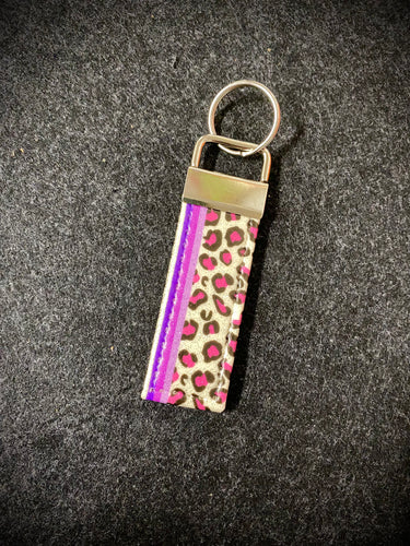 Keychain-Purple Stripes with Pink Leopard