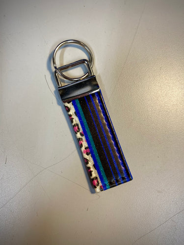 Keychain-Blue and Black Stripes with Pink Leopard