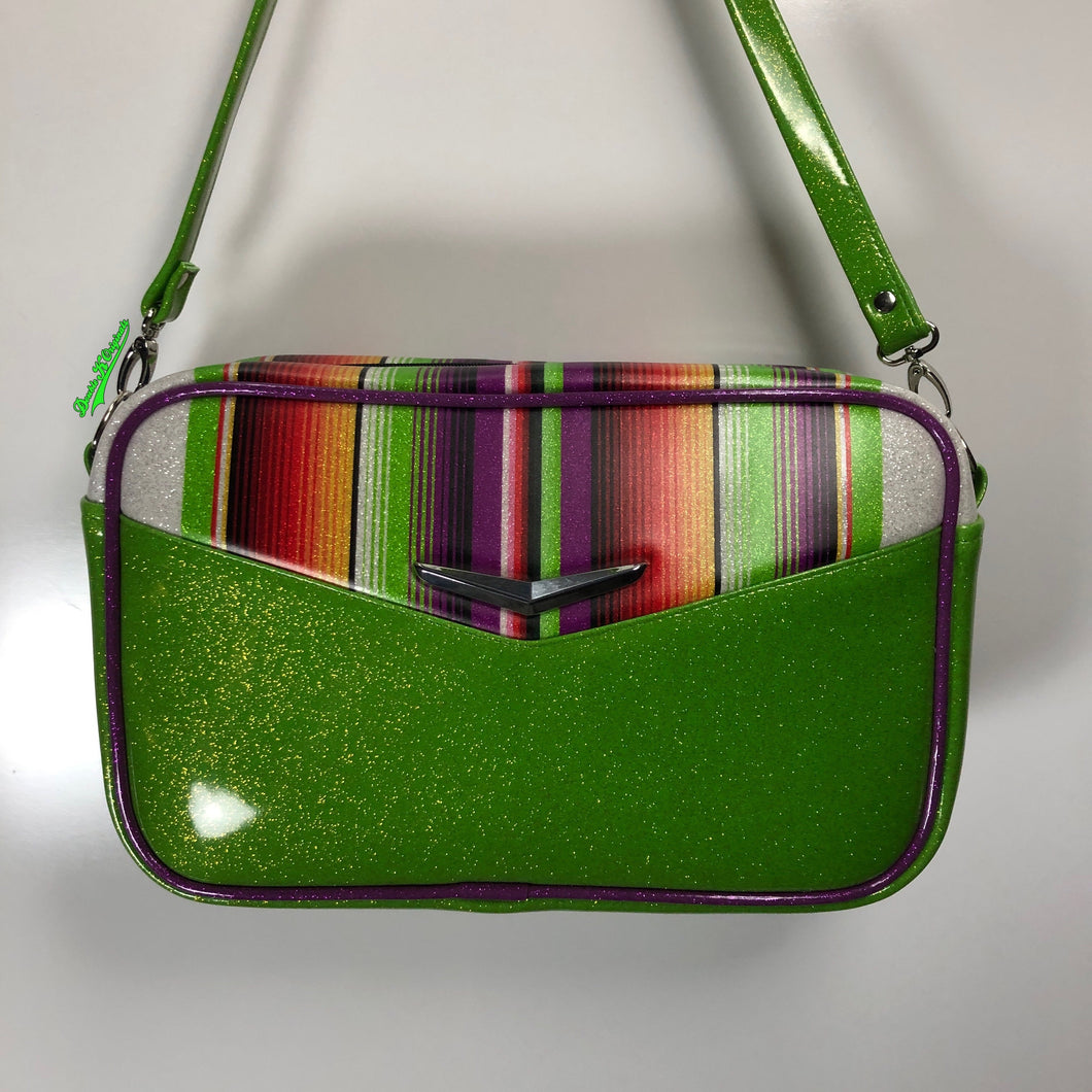 Lime Glitter Boxer Bag with Wrap Around Serape Stripe **Pre-Order