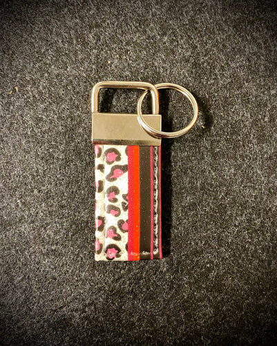 Keychain-Red and Black Stripes with Pink Leopard-Shorter