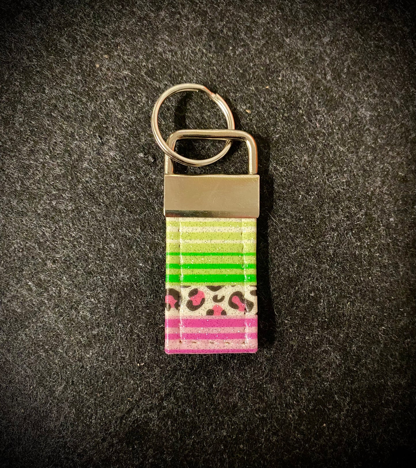 Keychain-Green and Purple Stripes with Pink Leopard-Shorter