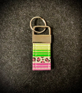 Keychain-Green and Purple Stripes with Pink Leopard-Shorter