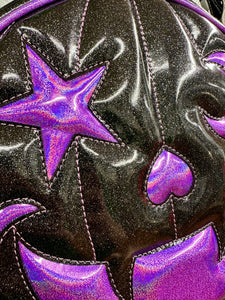 Starry Moon Cruiser Bag - Black Glitter and Lavender Holo Glitter Vinyl *PRE-ORDER