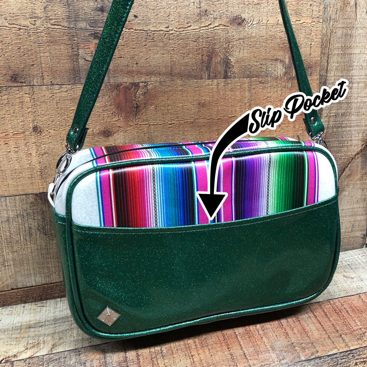 Green Boxer Bag with wrap around Serape Stripes **Pre-Order