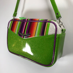 Lime Glitter Boxer Bag with Wrap Around Serape Stripe **Pre-Order