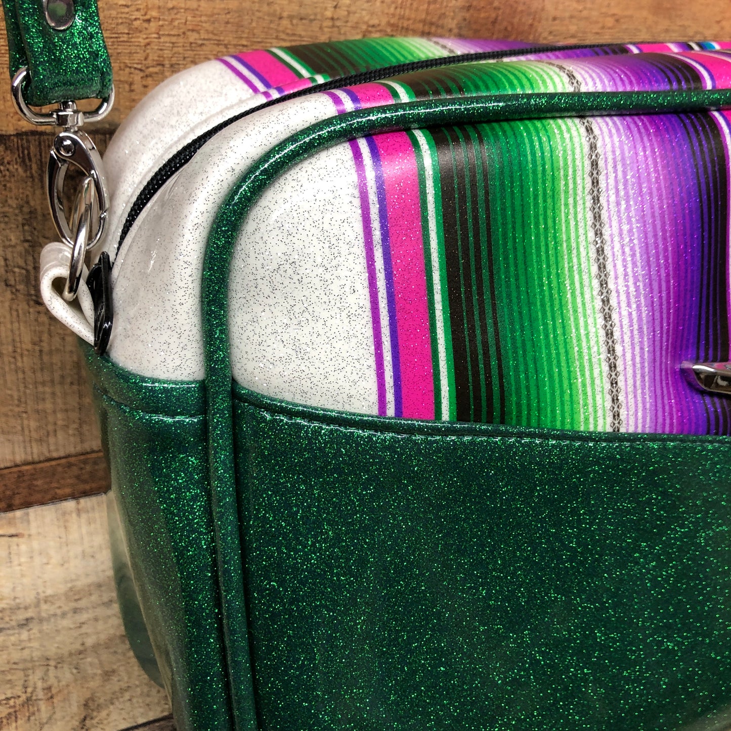 Green Boxer Bag with wrap around Serape Stripes **Pre-Order