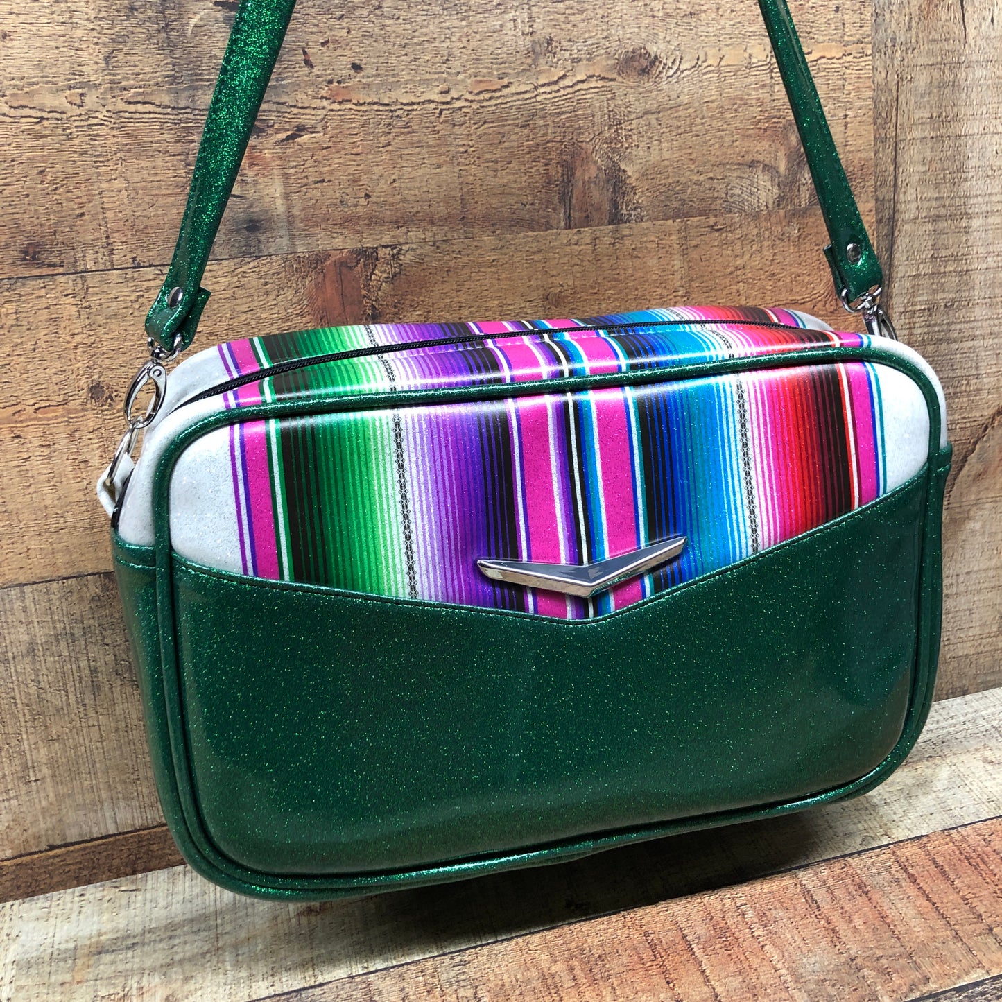 Green Boxer Bag with wrap around Serape Stripes **Pre-Order